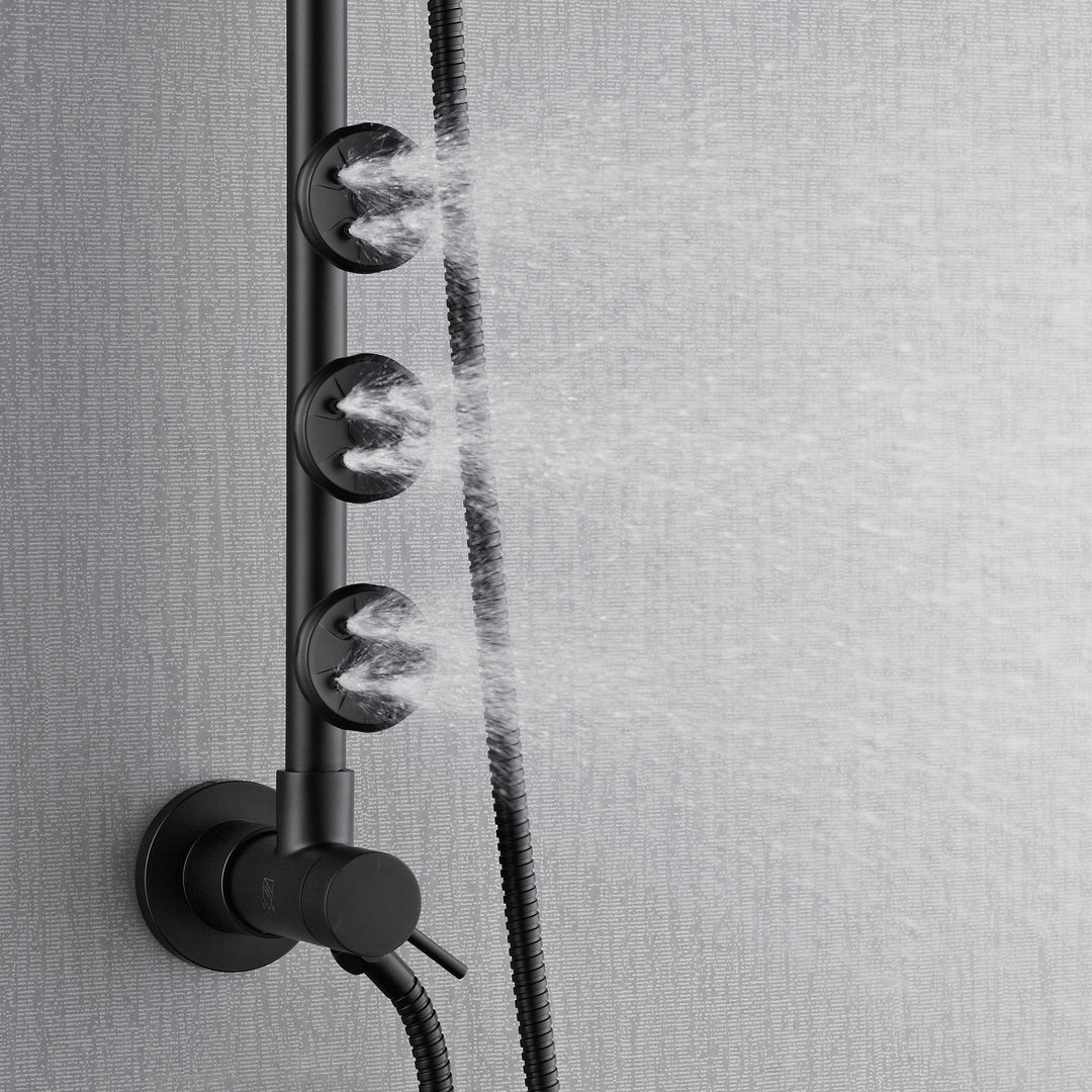 Forno Acqua AcquaSPA Retrofit Shower, Overhead Rainfall, 8 Inch Shower Head, Handheld Shower Head, Body Jets, 6 Way Diverter, Matte Black Finish, 2.5 GPM Flow Rate