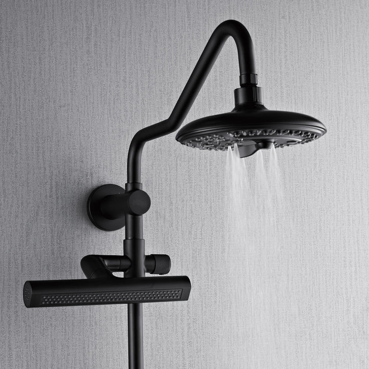 Forno Acqua AcquaFALL Shower, Matte Black Finish, Overhead Rainfall Shower, 7 Way Diverter, Handheld Shower Head, Body Jets, 1.8 GPM Flow Rate