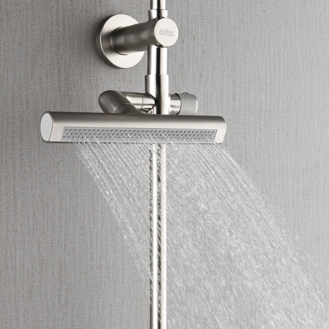 Forno Acqua AcquaFALL Shower, Brushed Nickel Finish, Overhead Rainfall Shower, 7 Way Diverter, Handheld Shower Head, Body Jets, 1.8 GPM Flow Rate
