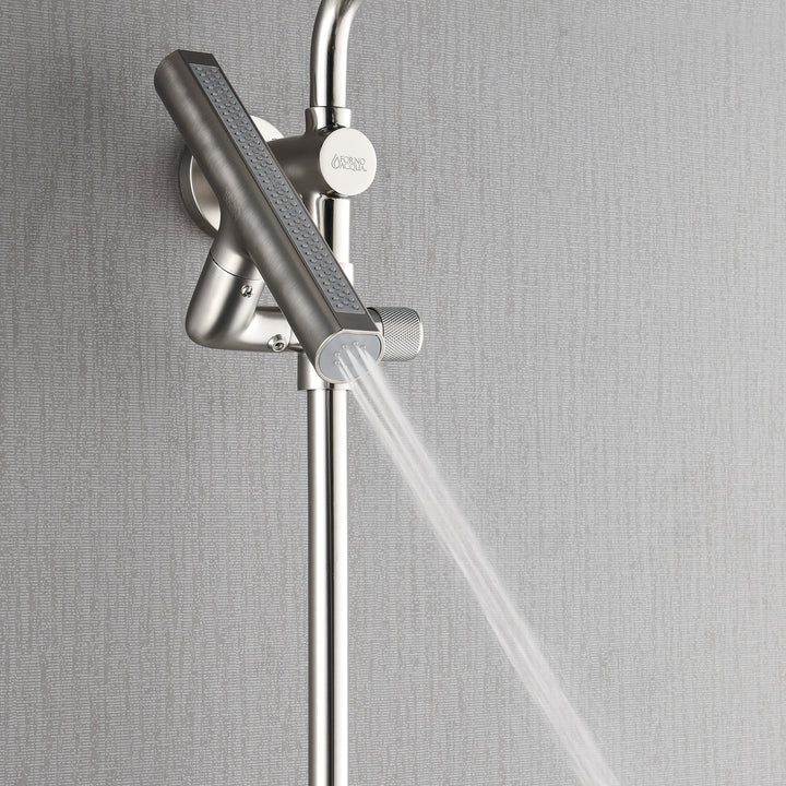Forno Acqua AcquaFALL Shower, Brushed Nickel Finish, Overhead Rainfall Shower, 7 Way Diverter, Handheld Shower Head, Body Jets, 1.8 GPM Flow Rate