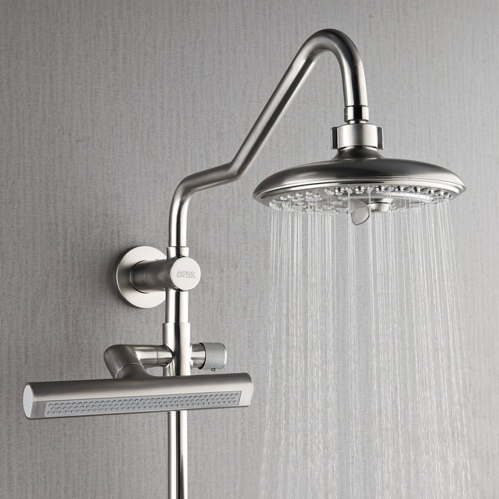 Forno Acqua AcquaFALL Shower, Brushed Nickel Finish, Overhead Rainfall Shower, 7 Way Diverter, Handheld Shower Head, Body Jets, 2.5 GPM Flow Rate