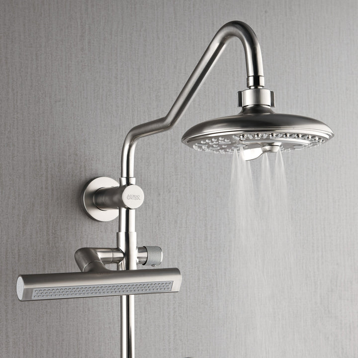 Forno Acqua AcquaFALL Shower, Brushed Nickel Finish, Overhead Rainfall Shower, 7 Way Diverter, Handheld Shower Head, Body Jets, 1.8 GPM Flow Rate
