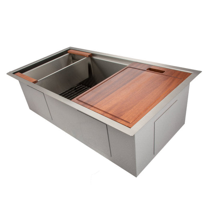 ZLINE 33" Garmisch Undermount Single Bowl Stainless Steel Kitchen Sink with Bottom Grid and Accessories (
