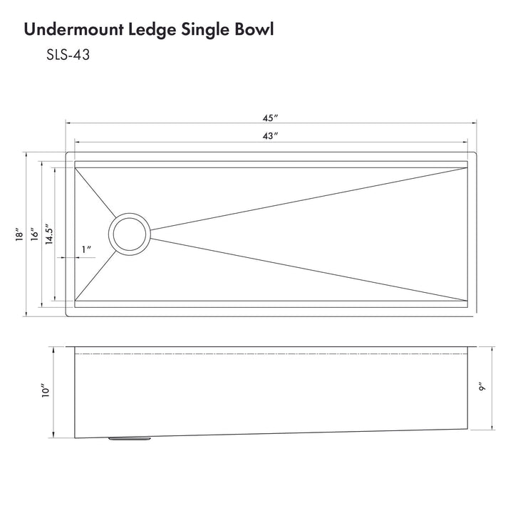 ZLINE 43 in. Garmisch Undermount Single Bowl Stainless Steel Kitchen Sink with Bottom Grid and Accessories, SLS-43