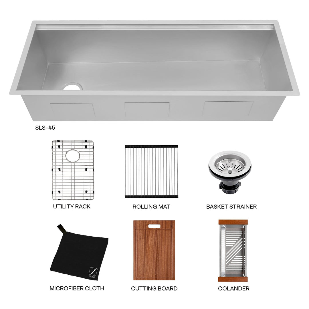 ZLINE 45 in. Garmisch Undermount Single Bowl Stainless Steel Kitchen Sink with Bottom Grid and Accessories, SLS-45