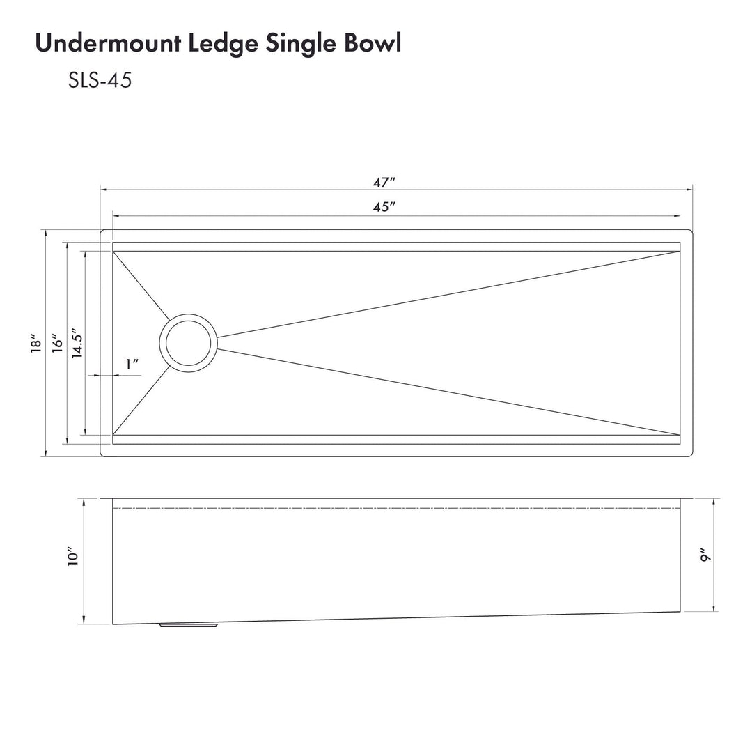 ZLINE 45 in. Garmisch Undermount Single Bowl Stainless Steel Kitchen Sink with Bottom Grid and Accessories, SLS-45