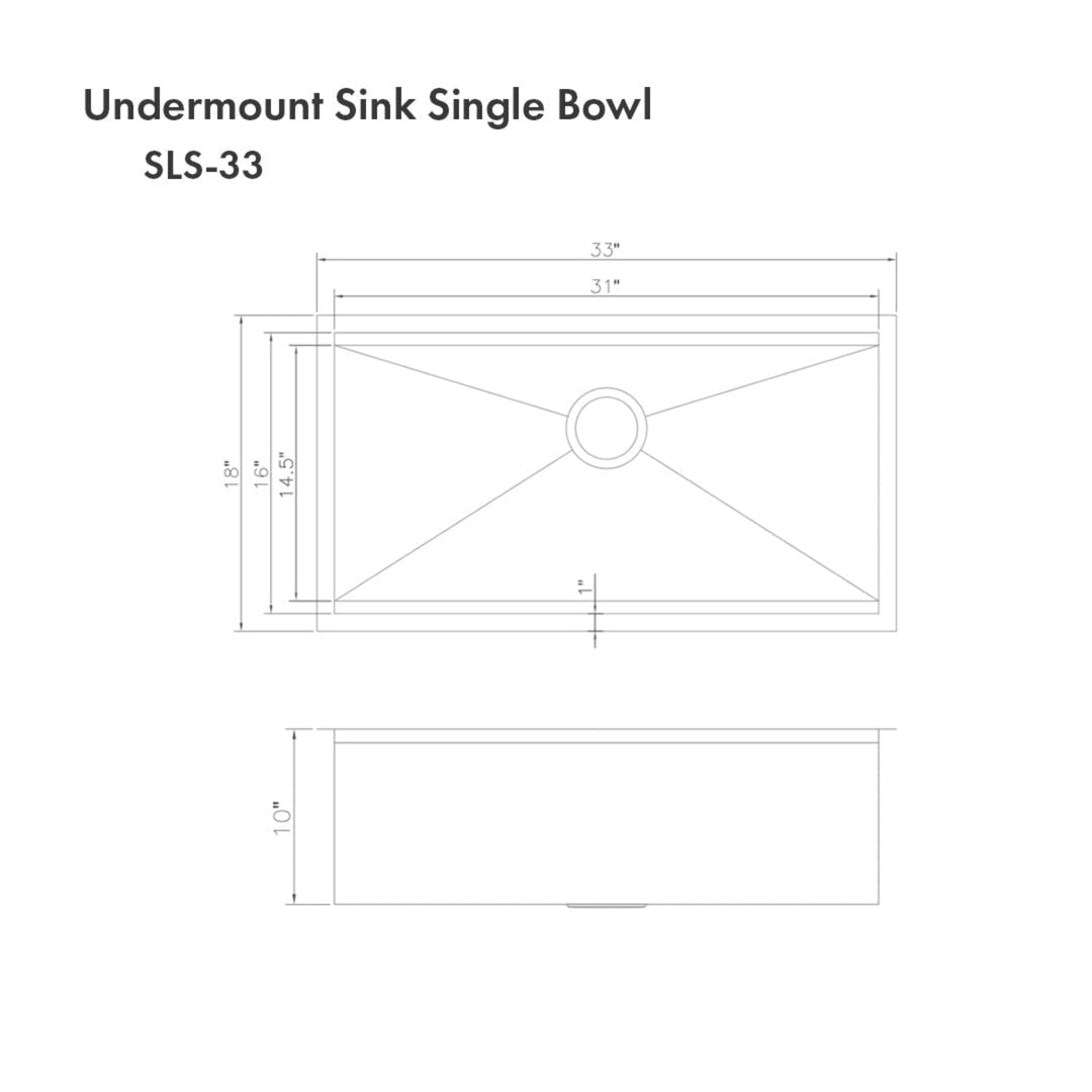 ZLINE 33" Garmisch Undermount Single Bowl Stainless Steel Kitchen Sink with Bottom Grid and Accessories (