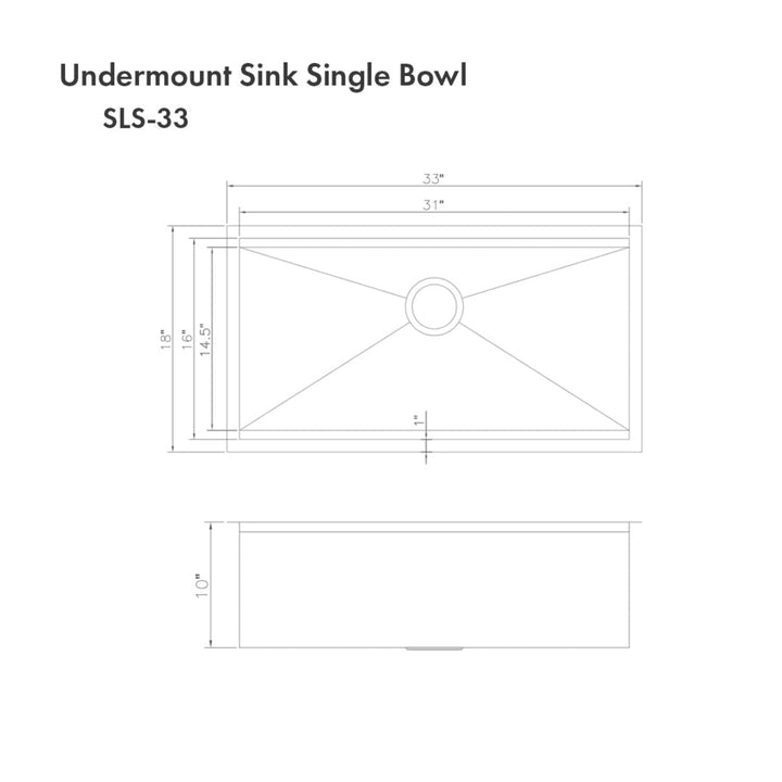 ZLINE 33" Garmisch Undermount Single Bowl Stainless Steel Kitchen Sink with Bottom Grid and Accessories (