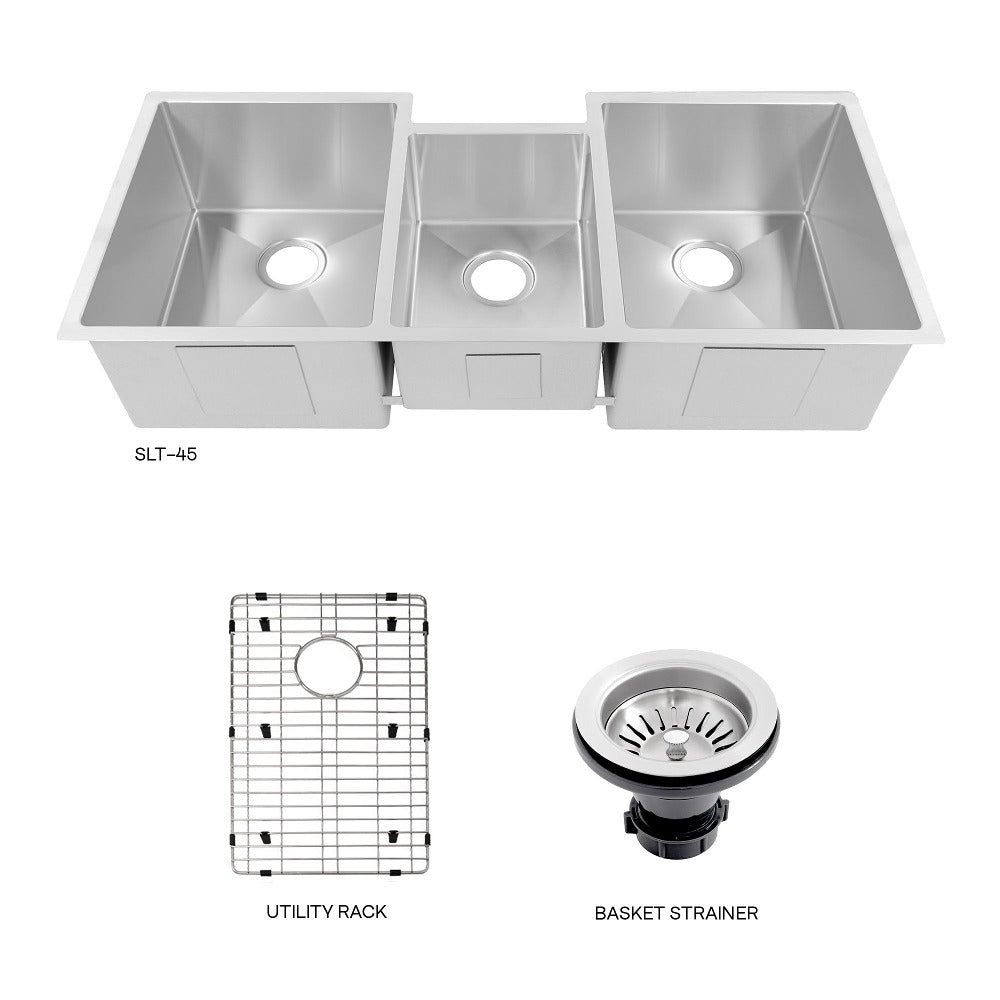 ZLINE 45 in. Breckenridge Undermount Triple Bowl Stainless Steel Kitchen Sink with Bottom Grid and Accessories (SLT-45)