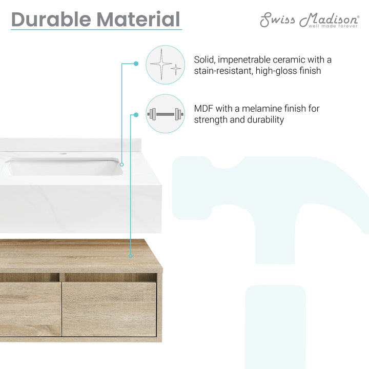 Avancer 24" Wall-Mounted Bathroom Vanity in Calacatta and White Oak