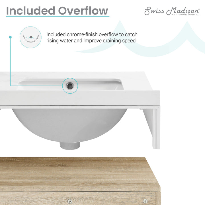 Avancer 24" Wall-Mounted Bathroom Vanity in Calacatta and White Oak