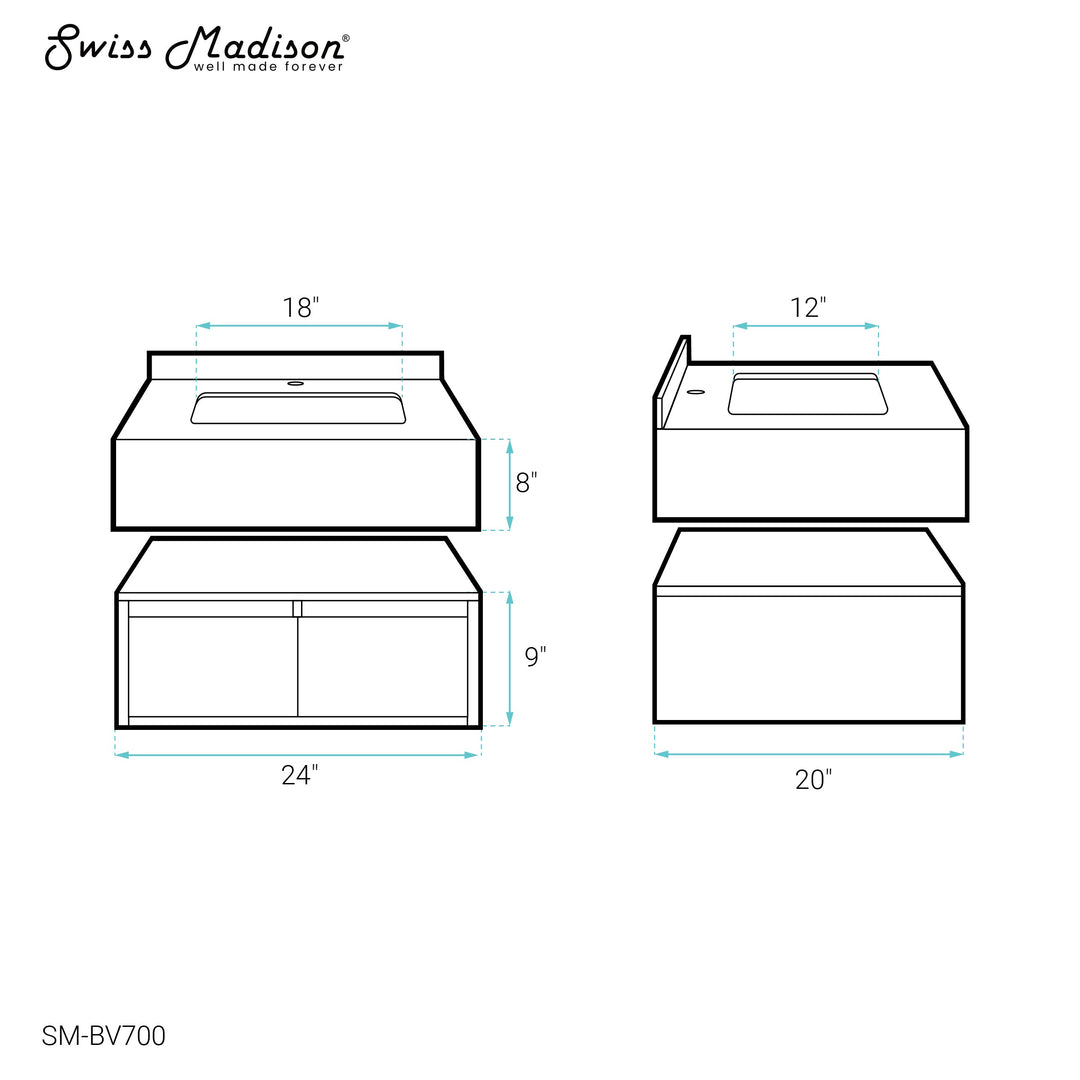 Avancer 24" Wall-Mounted Bathroom Vanity in Calacatta and White Oak