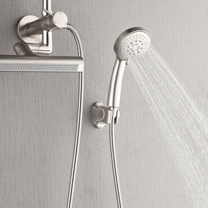 Forno Acqua AcquaFALL Mini Shower Head, Brushed Nickel Finish, Overhead Rainfall Shower, 7 Way Diverter, Handheld Shower Head, Body Jets, 1.8 GPM Flow Rate