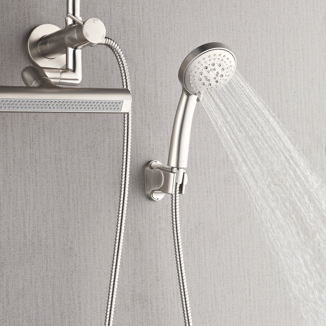 Forno Acqua AcquaFALL Mini Shower Head, Brushed Nickel Finish, Overhead Rainfall Shower, 7 Way Diverter, Handheld Shower Head, Body Jets, 2.5 GPM Flow Rate