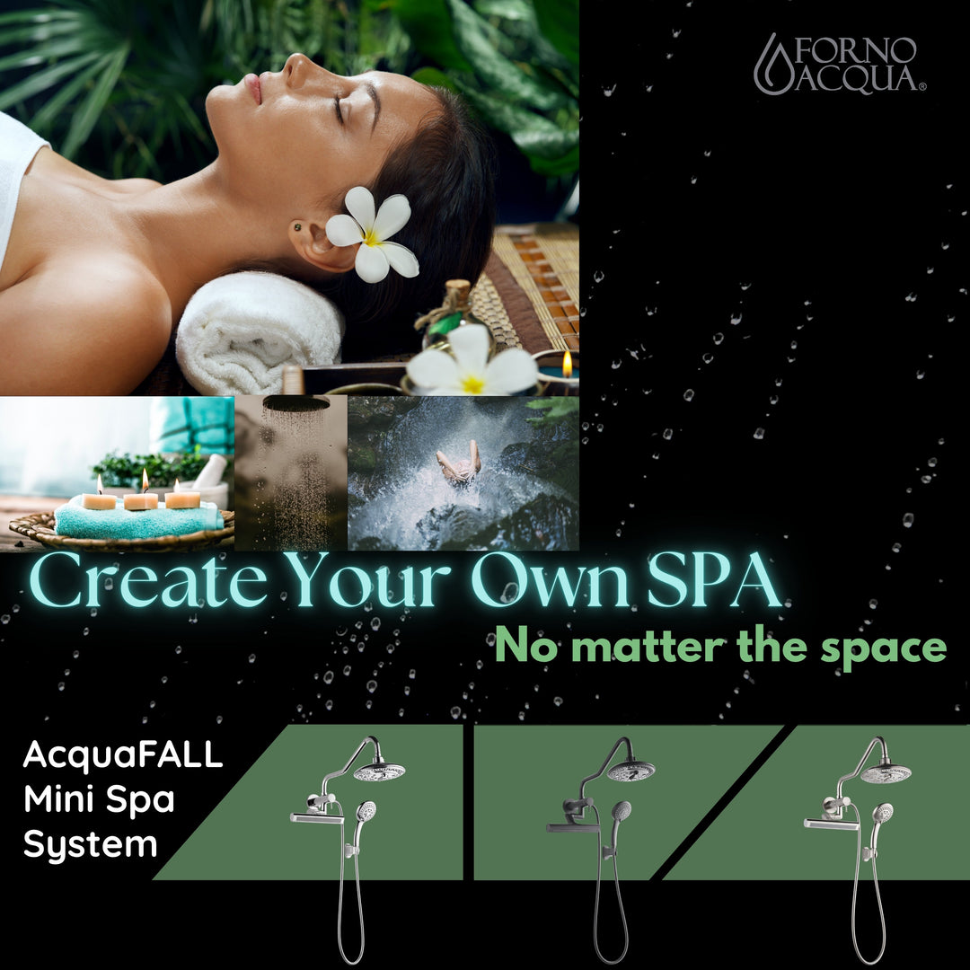 Forno Acqua AcquaFALL Mini 8 Inch Shower Head, Brushed Nickel Finish, Overhead Rainfall Shower, Handheld Shower Head, Body Jets, 2.5 GPM Flow Rate