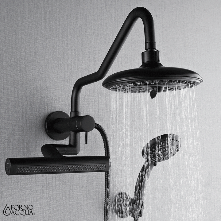 Forno Acqua AcquaFALL Mini 8 Inch Shower Head, Matte Black Finish, Overhead Rainfall Shower, Handheld Shower Head, Body Jets, 1.8 GPM Flow Rate