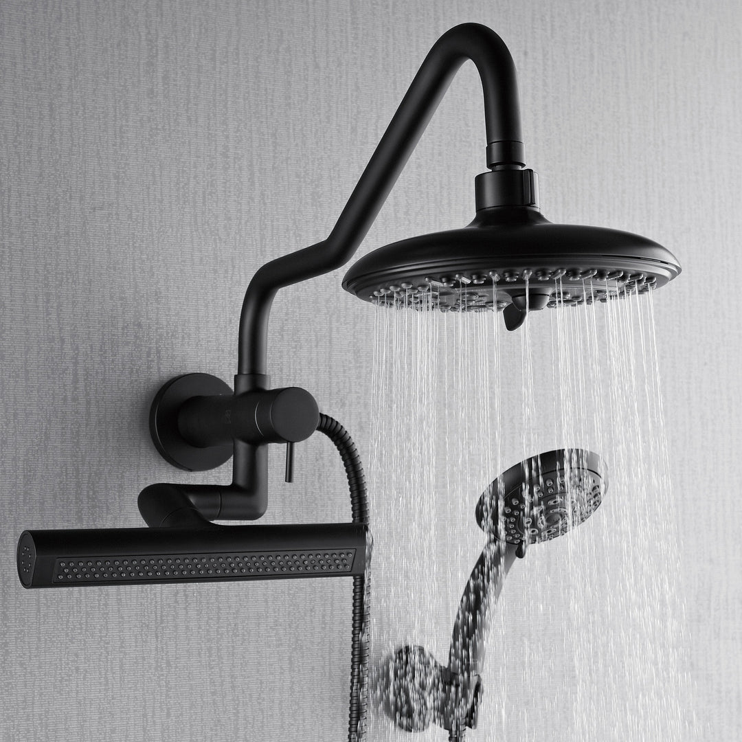Forno Acqua AcquaFALL Mini 8 Inch Shower Head, Matte Black Finish, Overhead Rainfall Shower, Handheld Shower Head, Body Jets, 2.5 GPM Flow Rate