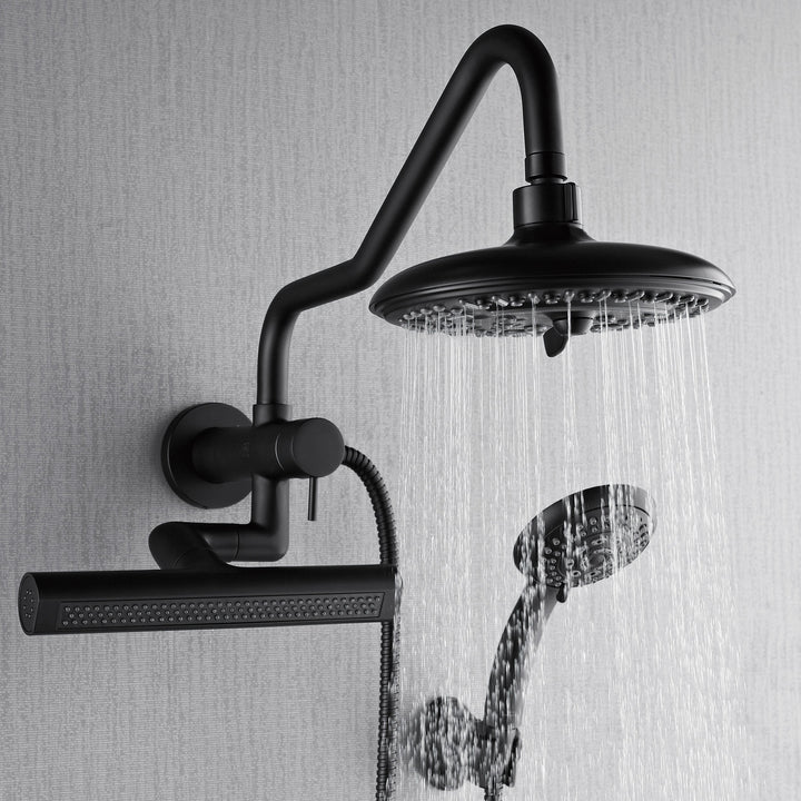 Forno Acqua AcquaFALL Mini 8 Inch Shower Head, Matte Black Finish, Overhead Rainfall Shower, Handheld Shower Head, Body Jets, 1.8 GPM Flow Rate