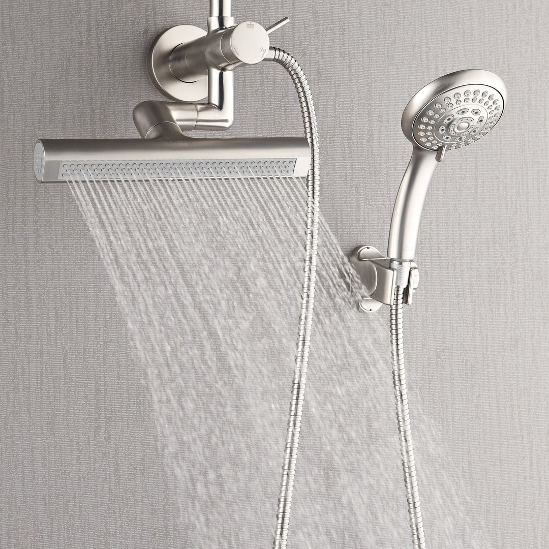 Forno Acqua AcquaFALL Mini 8 Inch Shower Head, Brushed Nickel Finish, Overhead Rainfall Shower, Handheld Shower Head, Body Jets, 1.8 GPM Flow Rate