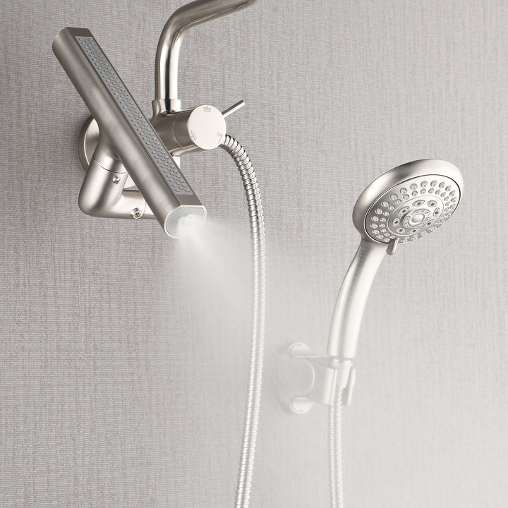 Forno Acqua AcquaFALL Mini 8 Inch Shower Head, Brushed Nickel Finish, Overhead Rainfall Shower, Handheld Shower Head, Body Jets, 2.5 GPM Flow Rate