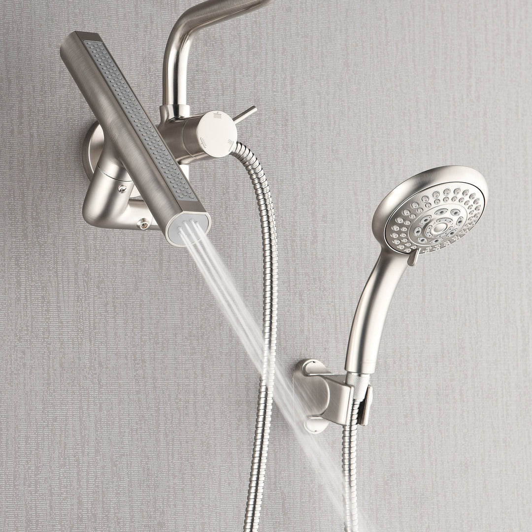 Forno Acqua AcquaFALL Mini 8 Inch Shower Head, Brushed Nickel Finish, Overhead Rainfall Shower, Handheld Shower Head, Body Jets, 2.5 GPM Flow Rate