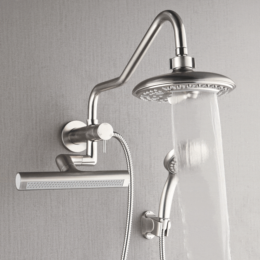 Forno Acqua AcquaFALL Mini 8 Inch Shower Head, Brushed Nickel Finish, Overhead Rainfall Shower, Handheld Shower Head, Body Jets, 2.5 GPM Flow Rate