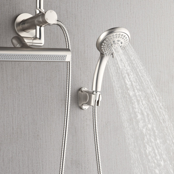 Forno Acqua AcquaFALL Mini 8 Inch Shower Head, Brushed Nickel Finish, Overhead Rainfall Shower, Handheld Shower Head, Body Jets, 2.5 GPM Flow Rate