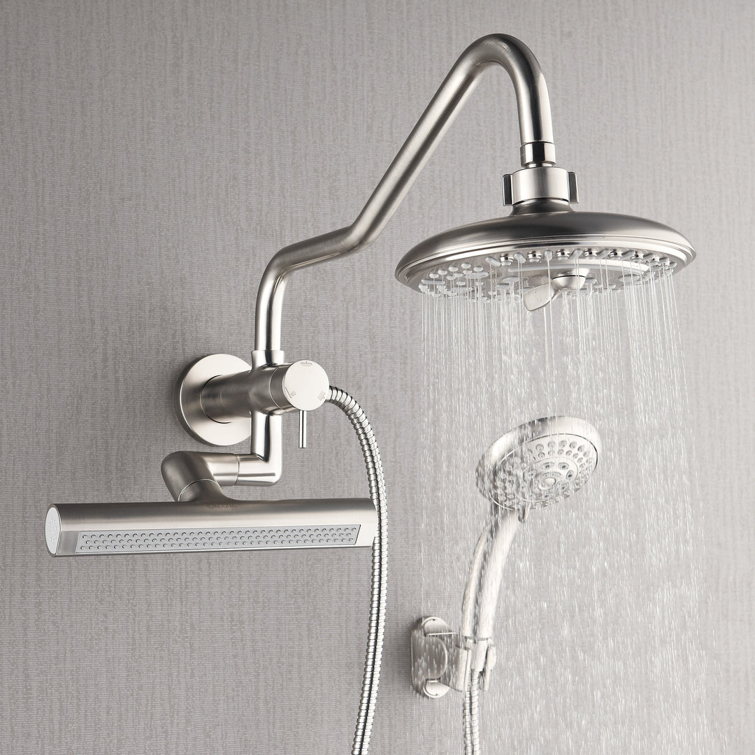 Forno Acqua AcquaFALL Mini 8 Inch Shower Head, Brushed Nickel Finish, Overhead Rainfall Shower, Handheld Shower Head, Body Jets, 2.5 GPM Flow Rate