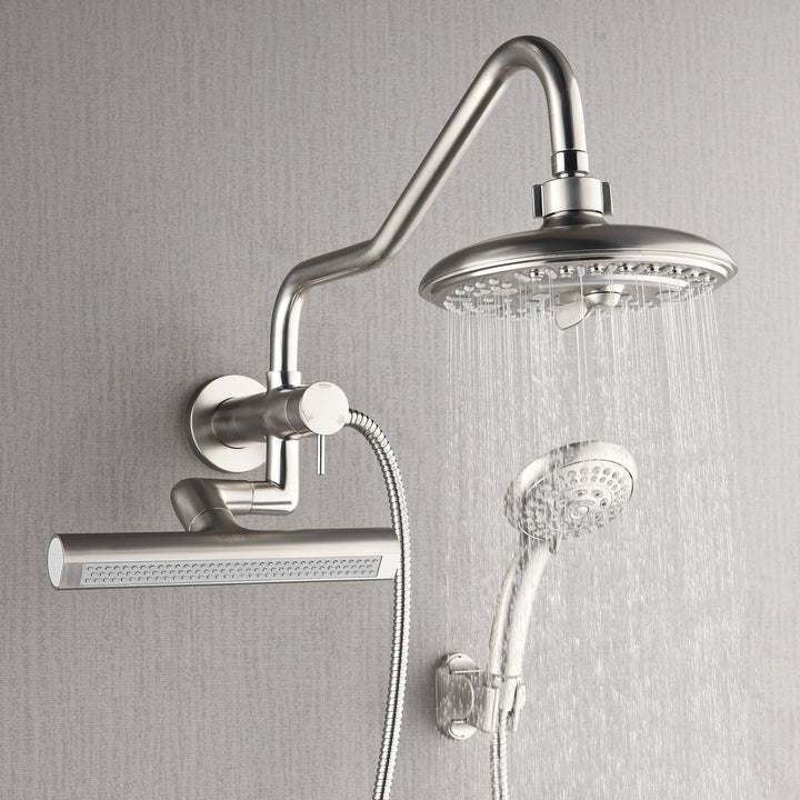 Forno Acqua AcquaFALL Mini 8 Inch Shower Head, Brushed Nickel Finish, Overhead Rainfall Shower, Handheld Shower Head, Body Jets, 2.5 GPM Flow Rate