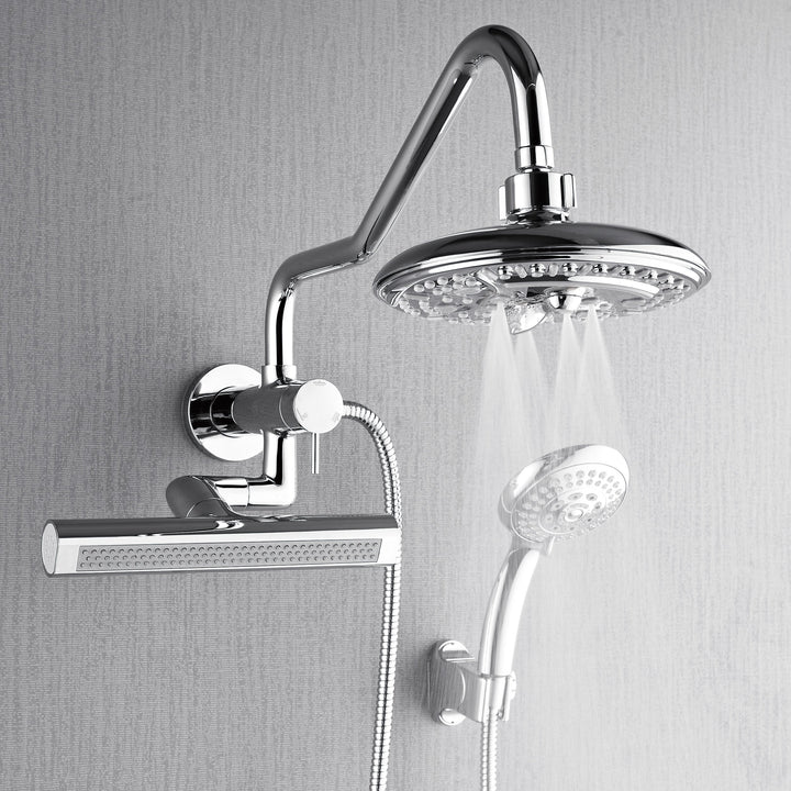 Forno Acqua AcquaFALL Mini 8 Inch Shower Head, Polished Stainless Steel Finish, Overhead Rainfall Shower, Handheld Shower Head, Body Jets, 2.5 GPM Flow Rate