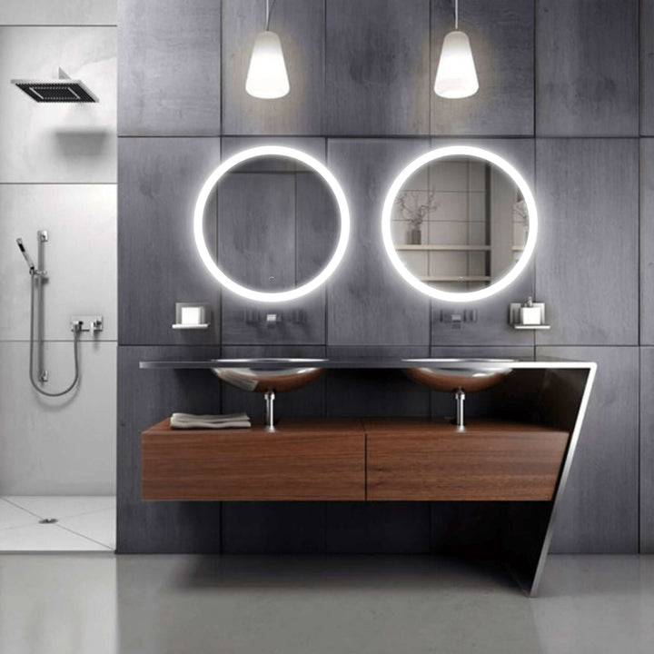 Krugg Sol 30" Round LED Bathroom Mirror - Dimmer & Defogger