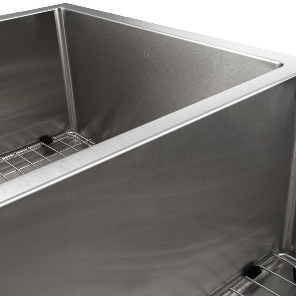 ZLINE 33 in. Chamonix Undermount Double Bowl Stainless Steel Kitchen Sink with Bottom Grid (SR60D-33)