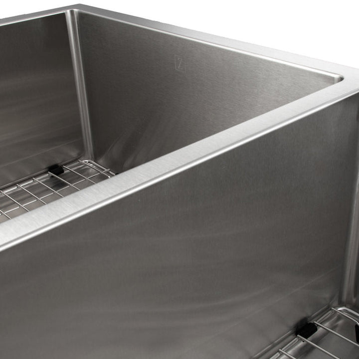 ZLINE 33 in. Chamonix Undermount Double Bowl Stainless Steel Kitchen Sink with Bottom Grid (SR60D-33)