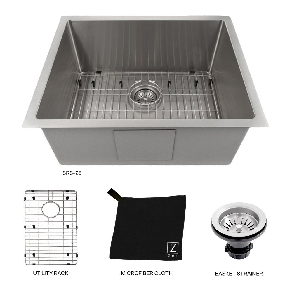 ZLINE 23 in. Meribel Undermount Single Bowl Stainless Steel Kitchen Sink with Bottom Grid (SRS-23)