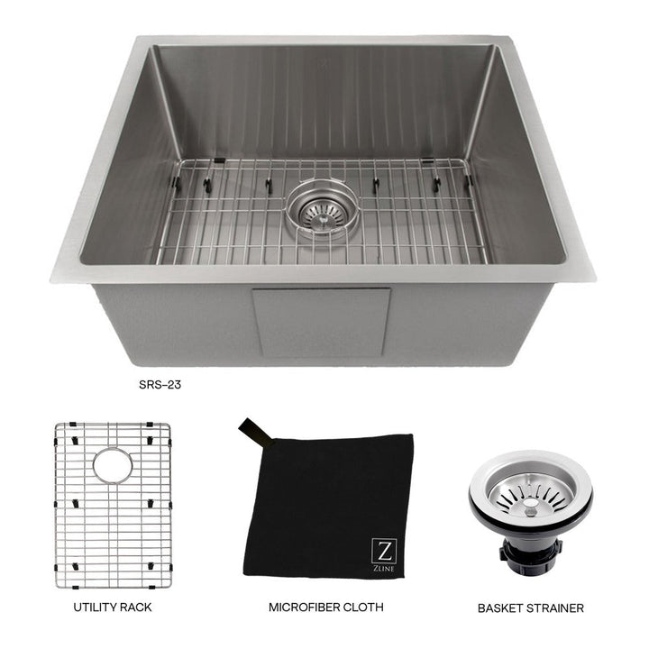 ZLINE 23 in. Meribel Undermount Single Bowl Stainless Steel Kitchen Sink with Bottom Grid (SRS-23)