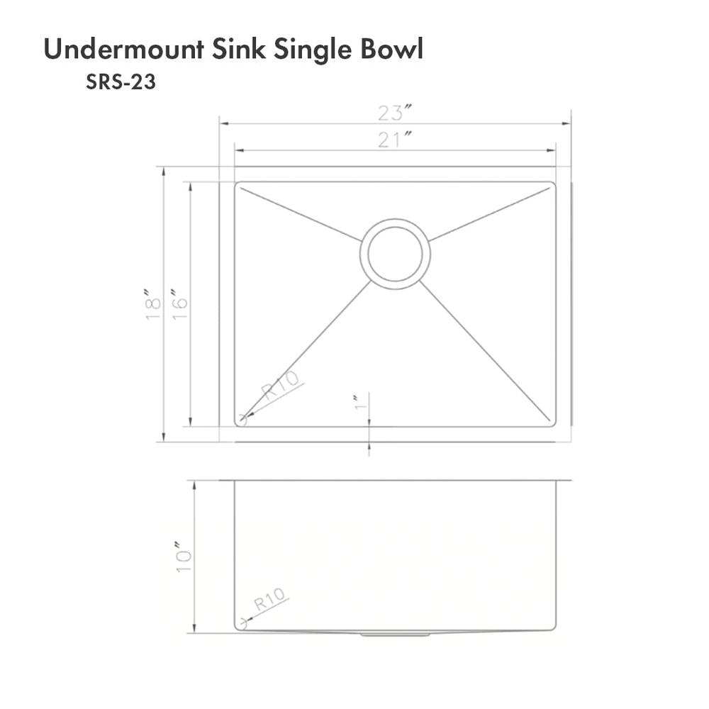 ZLINE 23 in. Meribel Undermount Single Bowl Stainless Steel Kitchen Sink with Bottom Grid (SRS-23)