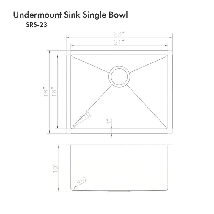 ZLINE 23 in. Meribel Undermount Single Bowl Stainless Steel Kitchen Sink with Bottom Grid (SRS-23)