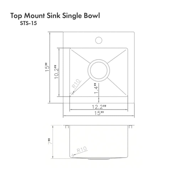 ZLINE 15 in. Donner Topmount Single Bowl Bar Kitchen Sink in Stainless Steel (STS-15)