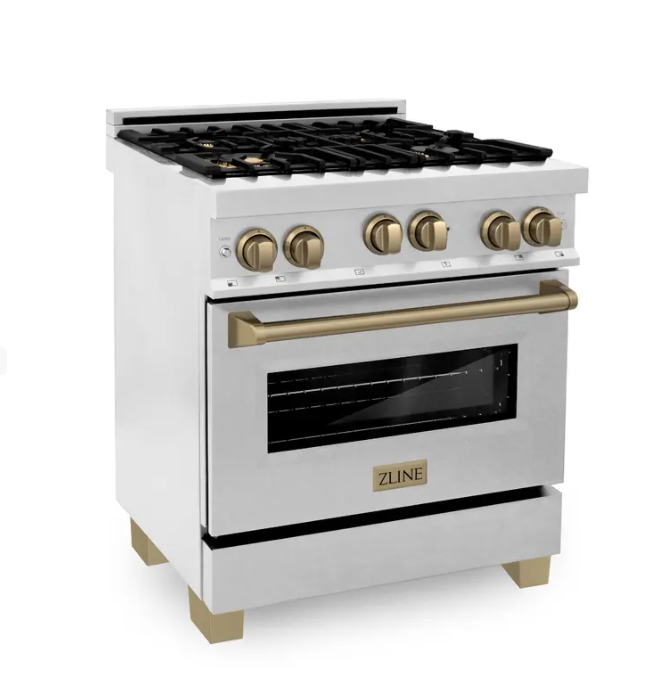 ZLINE Edition 30"Range Gas Stove Oven in DuraSnow Stainless Steel Gold