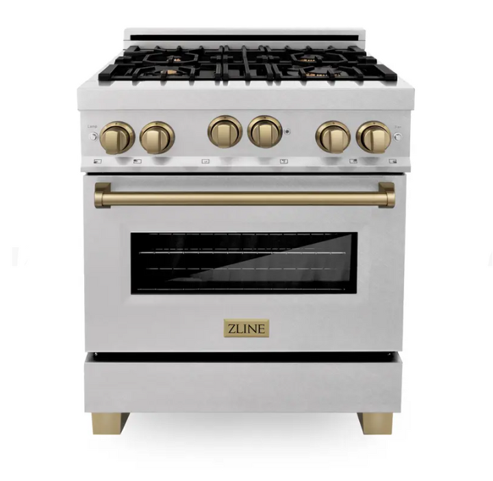 ZLINE Edition 30"Range Gas Stove Oven in DuraSnow Stainless Steel Gold