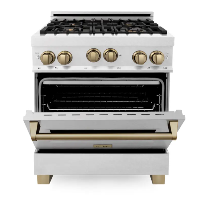 ZLINE Edition 30"Range Gas Stove Oven in DuraSnow Stainless Steel Gold
