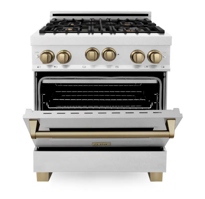 ZLINE Edition 30"Range Gas Stove Oven in DuraSnow Stainless Steel Gold