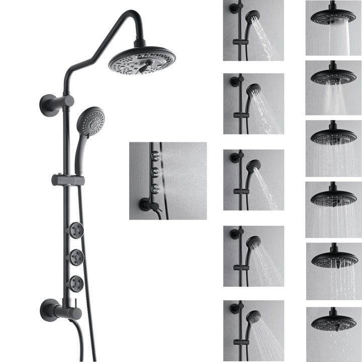 Forno Acqua AcquaSPA Retrofit Shower, Overhead Rainfall, 8 Inch Shower Head, Handheld Shower Head, Body Jets, 6 Way Diverter, Matte Black Finish, 2.5 GPM Flow Rate