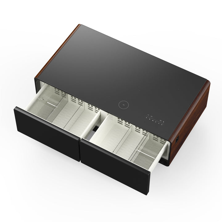 Forno Evoluto Tavolo 51-Inch Smart Coffee Table with Wood-Accent Sides – Dual Cooling Zones, Wireless Charging Pad &amp; Built-In Bluetooth Speakers