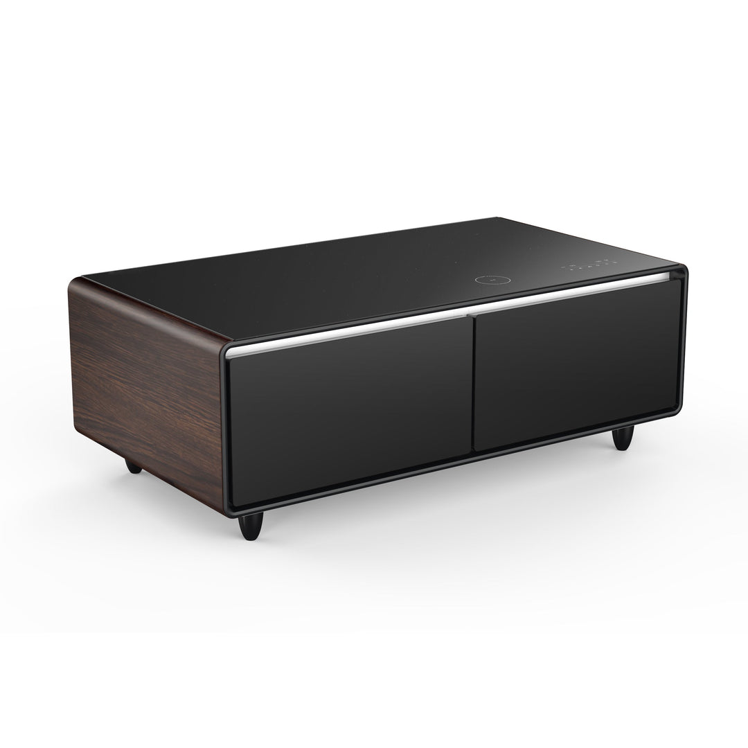 Forno Evoluto Tavolo 51-Inch Smart Coffee Table with Wood-Accent Sides – Dual Cooling Zones, Wireless Charging Pad &amp; Built-In Bluetooth Speakers