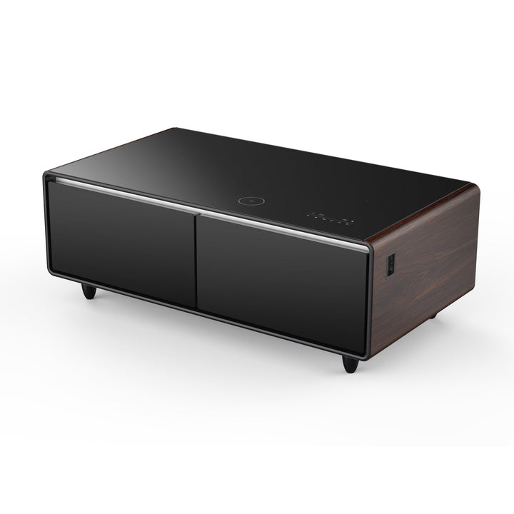 Forno Evoluto Tavolo 51-Inch Smart Coffee Table with Wood-Accent Sides – Dual Cooling Zones, Wireless Charging Pad &amp; Built-In Bluetooth Speakers
