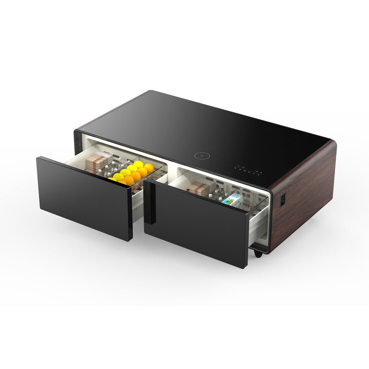 Forno Evoluto Tavolo 51-Inch Smart Coffee Table with Wood-Accent Sides – Dual Cooling Zones, Wireless Charging Pad &amp; Built-In Bluetooth Speakers