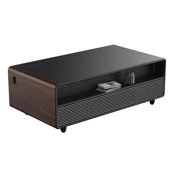 Forno Evoluto Tavolo 51-Inch Smart Coffee Table with Wood-Accent Sides – Dual Cooling Zones, Wireless Charging Pad &amp; Built-In Bluetooth Speakers