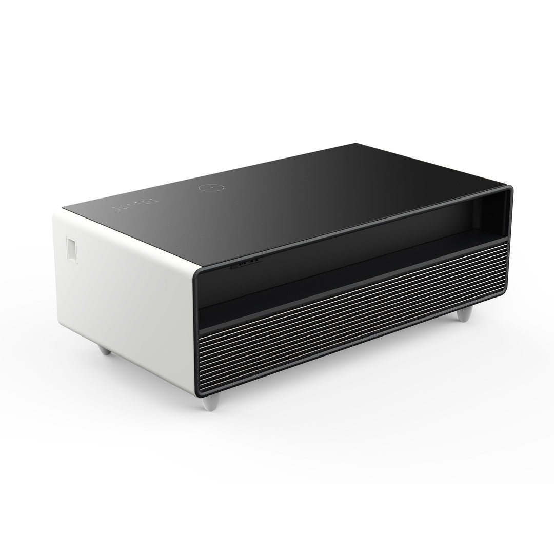 Forno Evoluto Tavolo 51-Inch White Smart Coffee Table – Dual Refrigerator Drawers, Bluetooth 5.0 Audio, Wireless Charging &amp; RGB Ambient Light