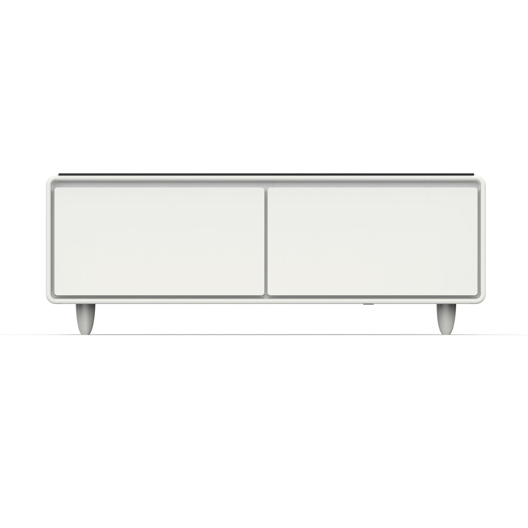 Forno Evoluto Tavolo 51-Inch White Smart Coffee Table – Dual Refrigerator Drawers, Bluetooth 5.0 Audio, Wireless Charging &amp; RGB Ambient Light